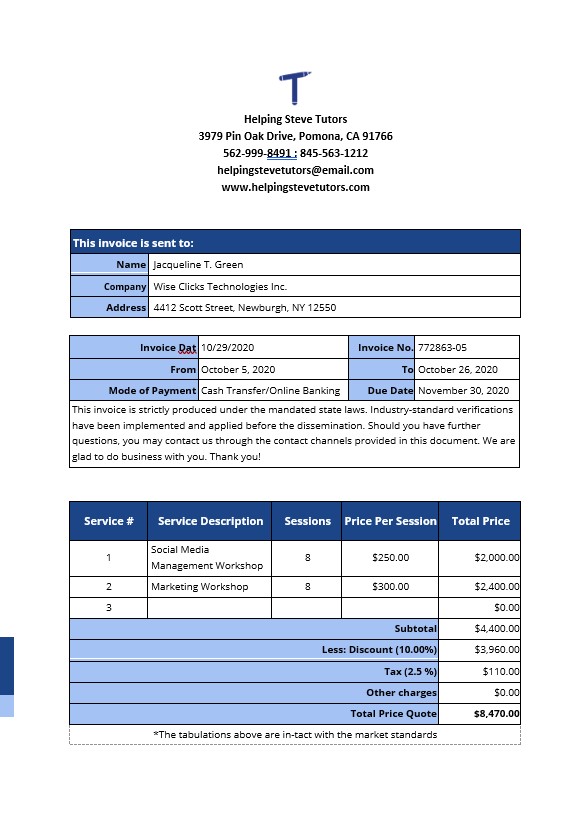 Freelance Work From Home Invoice Template PSD template